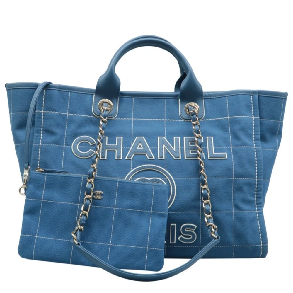100% Authentic CHANEL Lady First Blue W/P Cloth Tote Bag - Picture 1 of 12